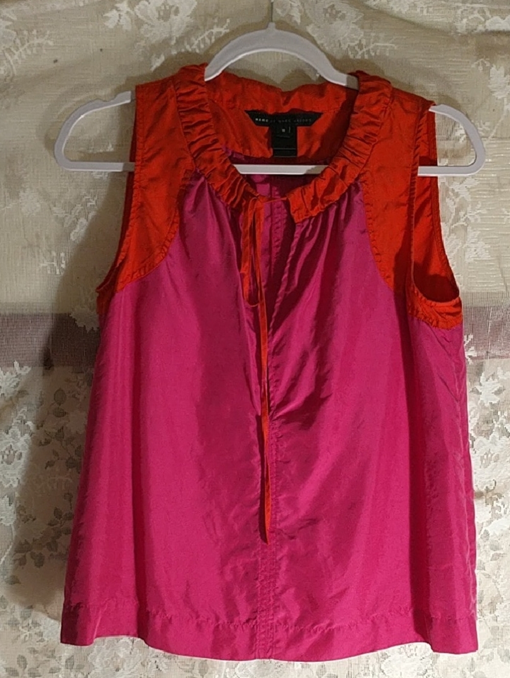 Marc by Marc Jacobs silk Hot Pink & Orange Sleeveless Tie-Front Top sz M